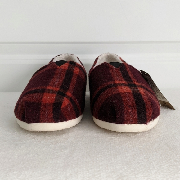 TOMS Slip On Flat Belmont Wool Blend Red Plaid Upper Faux Shearling Lined 10 NWT - Picture 9 of 13